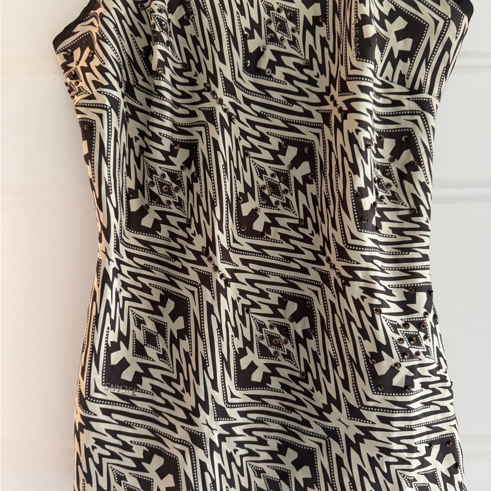 Trussardi Jeans Brown and cream 100% silk straps size small